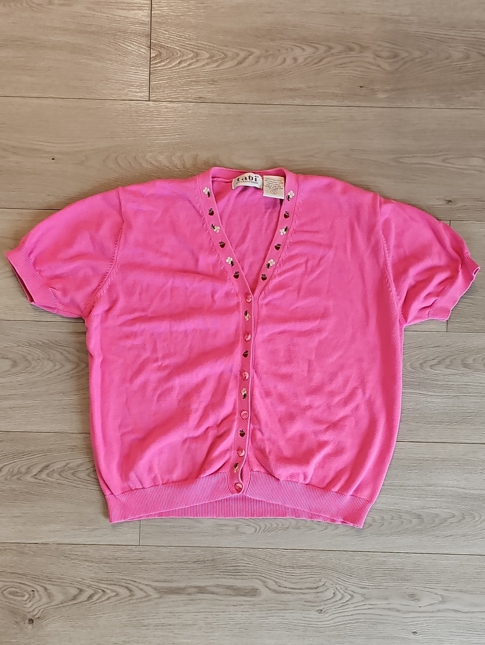 Vintage Tabi Cottagecore Strawberry Daisy Shortsleeve Knit Sweater Blouse, Lrg
